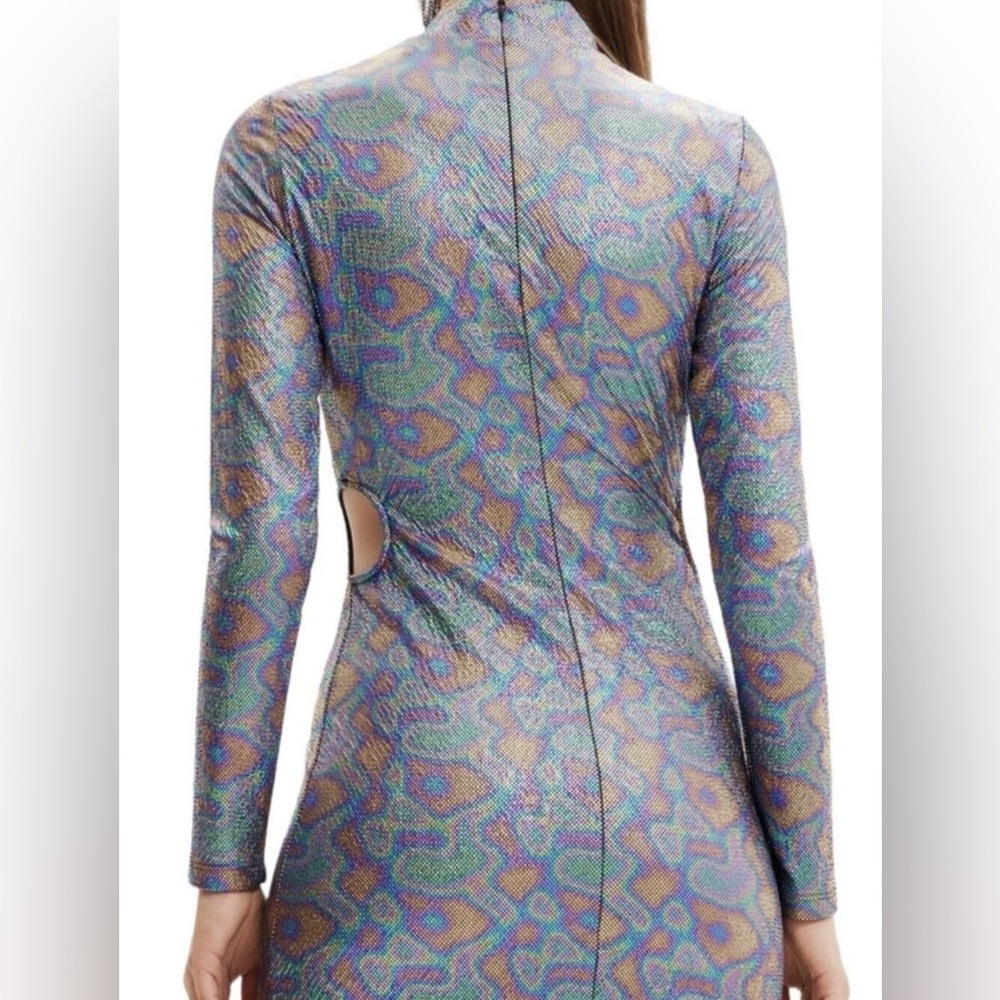 Desigual Iridescent Multi-Pattern Cutout Mini Dre… - image 2